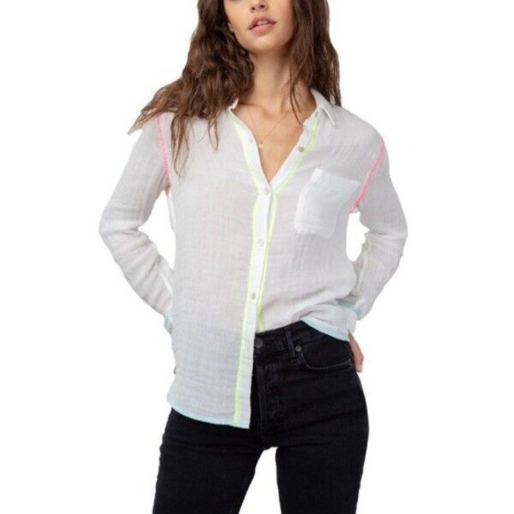 Rails Ellis fluorescent stitch cotton cheesecloth shirt XS